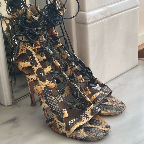Aquazzura Amazon lace up sandals python 37.5 - Picture 2 of 4